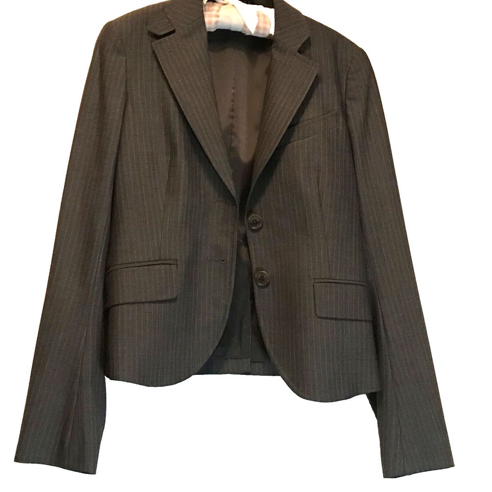 New Theory Amanda Pinstripe Grey Lined Business Career Blazer Suit Jacket 0